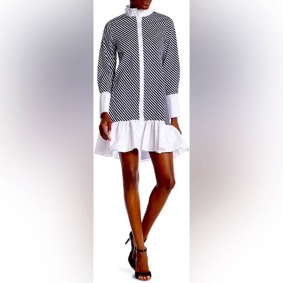 HauteLook CQ by CQ Contrast Ruffle Bottom Stripe Print Shirt Dress Size Large - Picture 1 of 6
